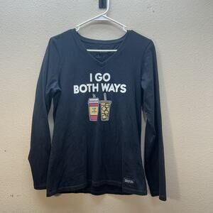 Life Is Good Long Sleeve V Neck Tee T Shirt I Go Both Ways Coffee Crusher Womens